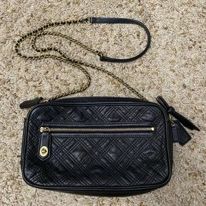 Coach Poppy Leather Camera bag with woven leather and chain strap